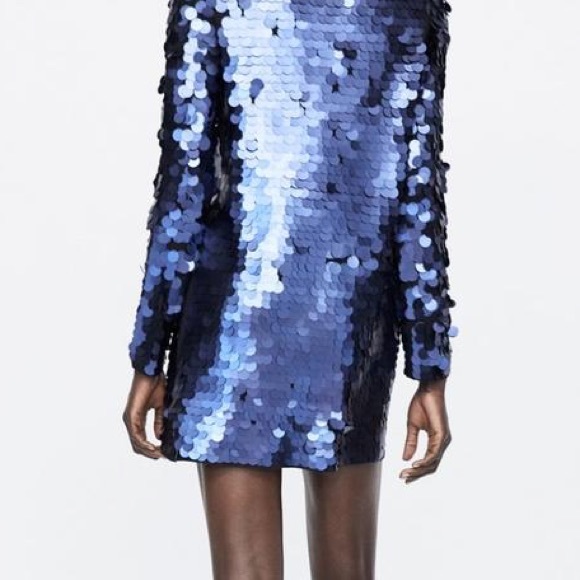 Zara limited edition blue sequin knit mini dress - Picture 10 of 16